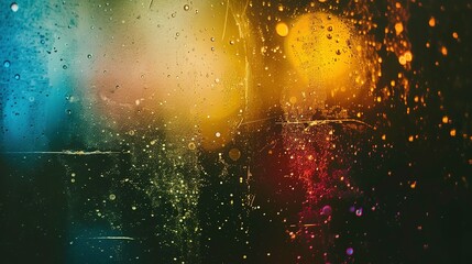 Abstract Colorful Bokeh Through Wet Glass with Rain Droplets