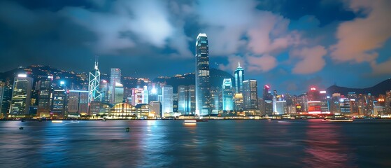 Obraz premium Night View of Hong Kong Skyline