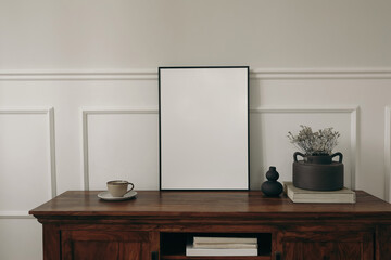 Scandinavian interior design. Modern living room trends. Blank picture mock up poster frame....