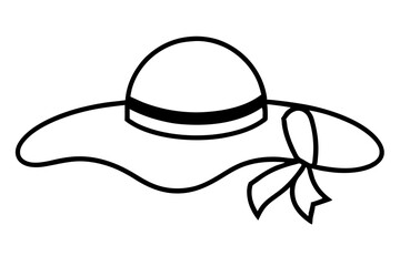 Sun Hat for Beach with Ribbon Bow Silhouette Icon - Transparent Background Clipart