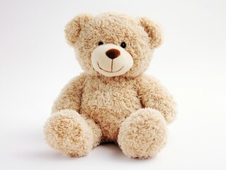 Fototapeta premium Soft teddy bear toy sitting against blank background, inviting warmth comfort. AI generated