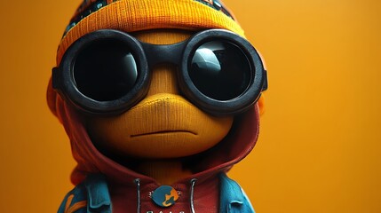 Fototapeta premium Cool Duck Wearing Goggles and Hoodie. Cartoon 3D Character