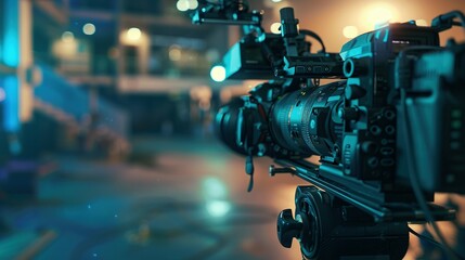 Close-up of a Professional Video Camera with Lens and Controls