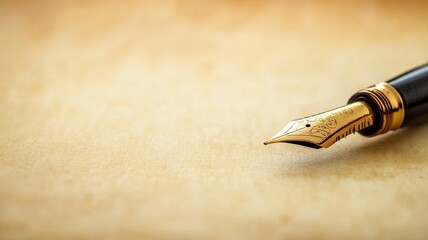 Elegant fountain pen on textured parchment paper, symbolizing classic writing