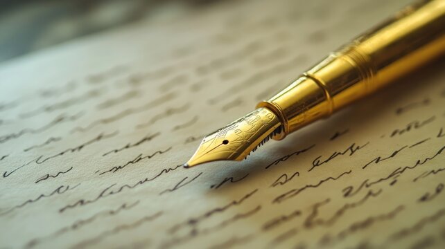 Elegant gold fountain pen writing on antique paper - Powered by Adobe