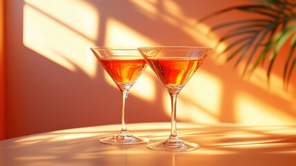 Bright Tropical Summer Cocktails with Hard Sun Shadows and Colorful Drinks