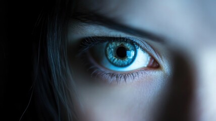 Close-up of blue eye under dim lighting