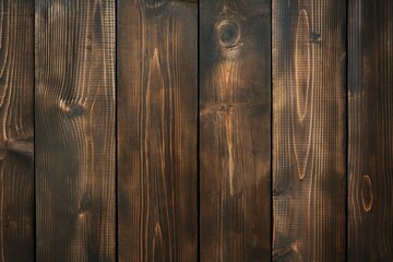Naklejka premium Close-up of wooden surface with rich brown hue. Visible wood grain adds depth, texture. Light gray background provides contrast, highlights wood. Slightly elevated angle creates depth, perspective.