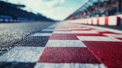 Red and white checkered finish line on racetrack