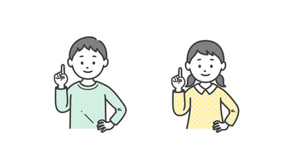 指差しをする少年少女の上半身イラスト
