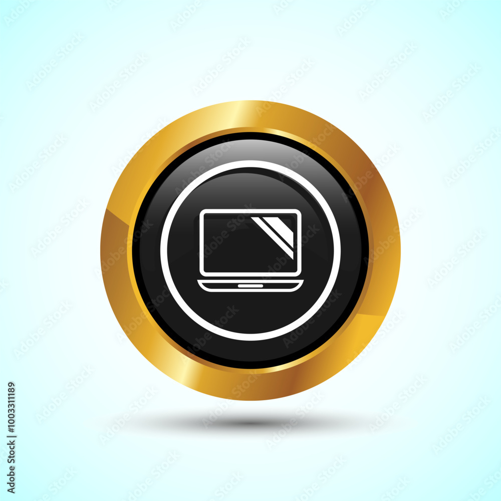 Wall mural laptop icon design illustration, computer icon for apps and websites, gold color round button design