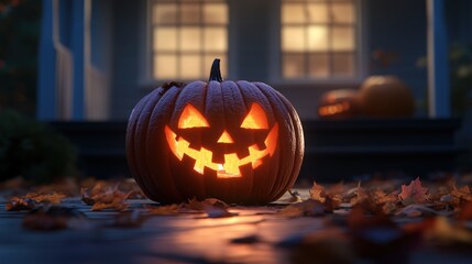 Fototapeta premium Mischievous Grin on a Carved Pumpkin at Halloween Night