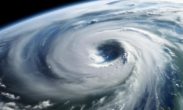A view from space of the planet Earth with a cyclone