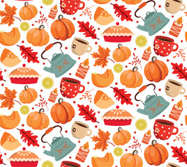 Cozy fall season seamless pattern