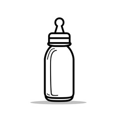 The illustration shows a minimalist continuous line drawing of a baby bottle, symbolizing infant feeding and care in a straightforward design suitable for various uses