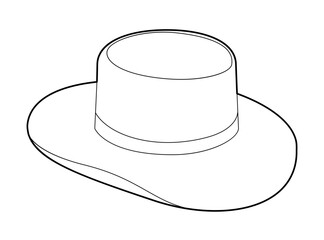 Outback Aussie Akubra Hat with band. Head Fashion accessory cap with wide brim clothing technical illustration. Vector headgear for Men, women, unisex style, flat template CAD mockup sketch outline