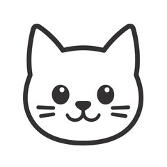 Obraz premium This vector icon features a minimalist cat face with round eyes, ears, and whiskers, designed in a simple black line style for versatile graphic applications