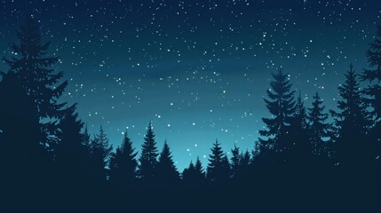 Fototapeta premium Starry Night Sky Over Dark Silhouetted Trees