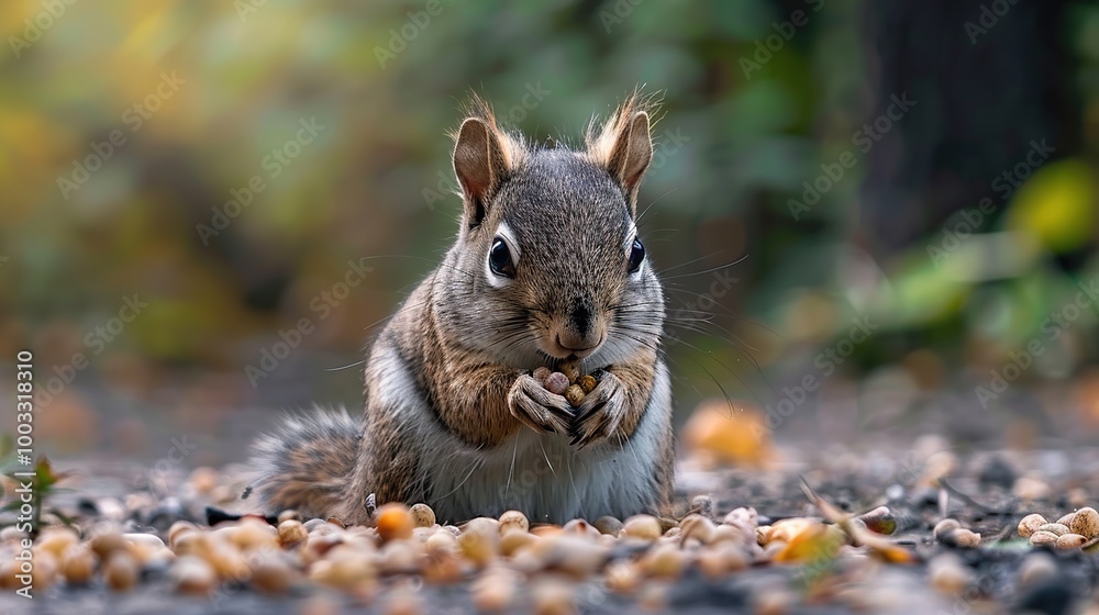 Poster Squirrel Eating a Nut in the Forest