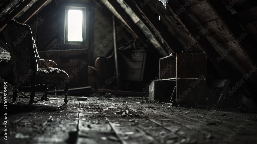 Poster Forgotten Space in Dimly Lit Attic