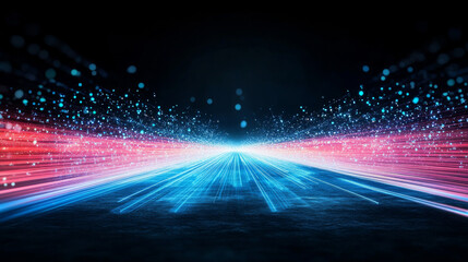 Abstract light streaks and bokeh in blue and pink.