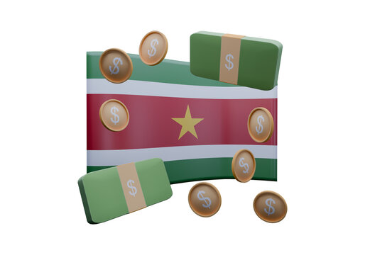 recommend clip art: 3D render illustration of Suriname flag and currency called Dollar