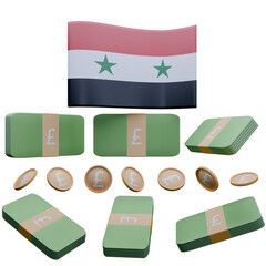 3D render illustration of Syria flag and currency called Pound