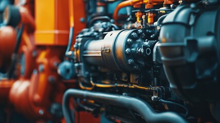 Fototapeta premium Close-up view of industrial engine showcasing its intricate mechanical components