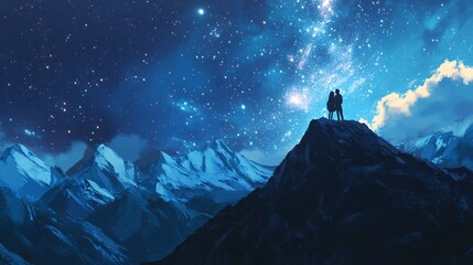 Fototapeta premium Romantic Couple Watching Stars on a Mountain Top