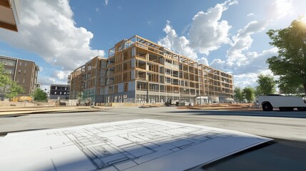 Obraz premium Generate a photo realistic image of design coordination meetings for a construction project, with design revisions, design team collaboration, architectural drawings,