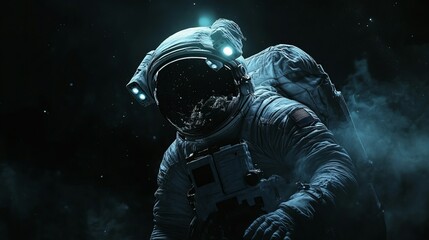 Fototapeta premium An astronaut in a white spacesuit floats in the vast darkness of space.