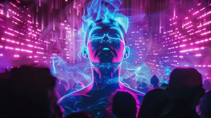 Colorful Light Show with Ethereal Human Figure