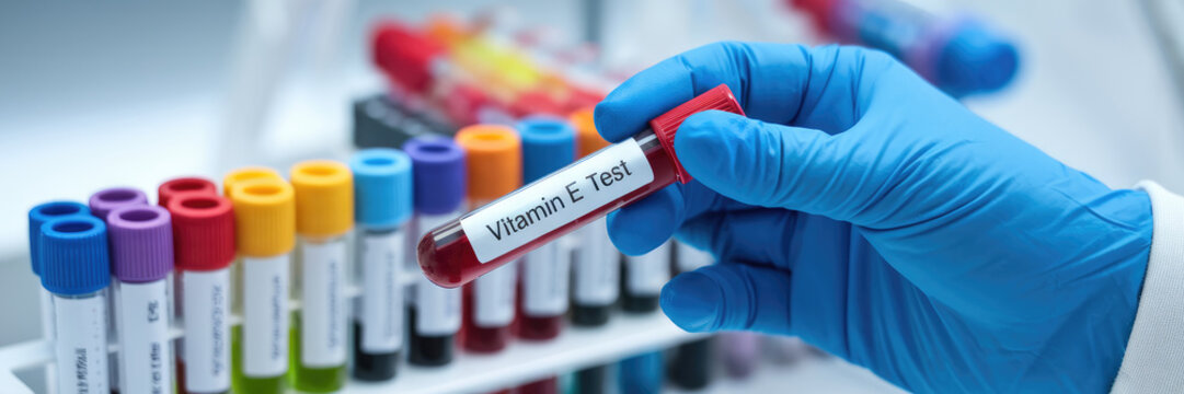 A person is holding a red tube of Vitamins & Tosts. The tube is in a lab setting