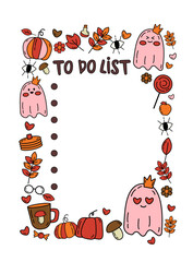 To do list, note, check list with vector kawaii ghosts