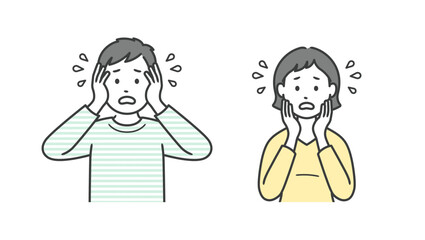 困って焦る成人男女の上半身イラスト
