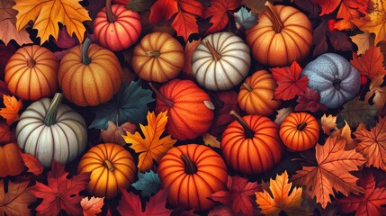Vibrant Pumpkin Patch: A Colorful Autumn Illustration in 8K UHD Quality
