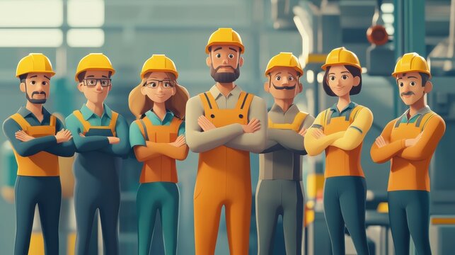 Skilled Engineering Team United in a Factory Environment, Focused on Training and Maintenance Tasks. Generative AI