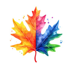 Naklejka premium A vibrant and colorful watercolor illustration of a leaf showcasing a spectrum of colors. isolated on transparent background.
