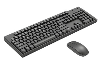 Black computer keyboard and mouse on white isolated background. isolated on transparent background.
