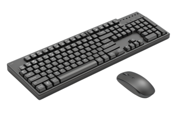 Black computer keyboard and mouse on white isolated background. isolated on transparent background.
