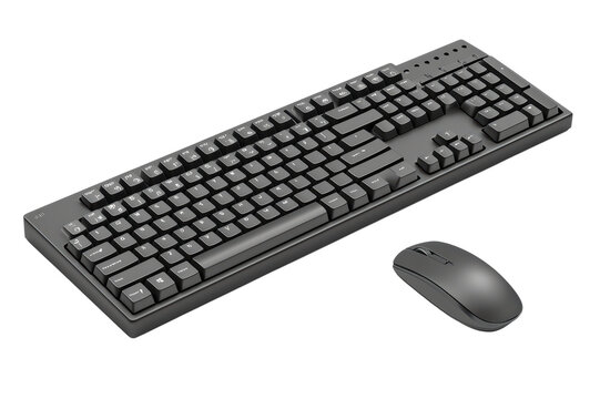 Black computer keyboard and mouse on white isolated background. isolated on transparent background.