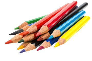 Fototapeta premium Colorful collection of sharpened colored pencils arranged in a playful manner, perfect for artistic and creative projects. isolated on transparent background.