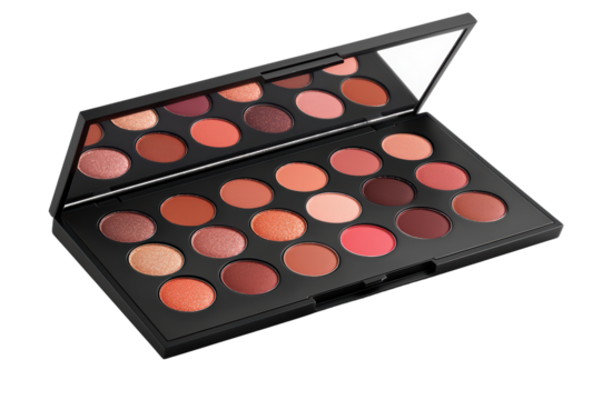 Colorful eyeshadow palette with various shades for makeup applications, displayed on a white isolate background. isolated on transparent background.