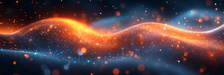 Obraz premium Abstract background with glowing orange and blue particles.