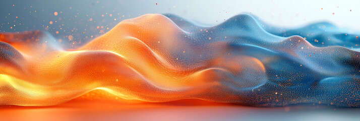 Obraz premium Abstract digital art with orange and blue flowing waves and sparkle effects.