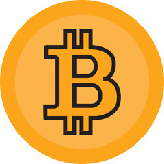 Bitcoin Coin Icon: A minimalist illustration of a Bitcoin coin with a bold black outline and a vibrant yellow background, perfect for cryptocurrency, finance, and technology-related projects. 