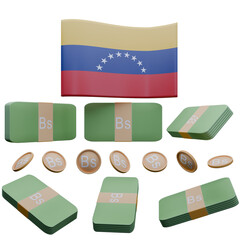 3D render illustration of Venezuela flag and currency called Bolivar