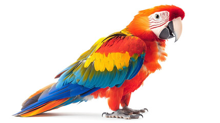 Obraz premium Colorful macaw parrot standing against white background 