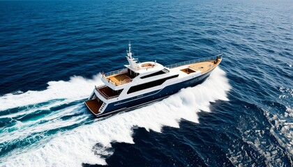 Fototapeta premium The Ship Leaves a Wake at Sea with Waves Splashing Behind