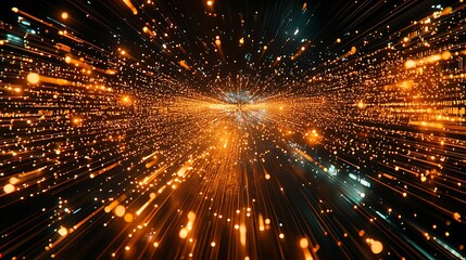 Fototapeta premium Golden and blue light streaks intertwine, creating a glowing bokeh effect.